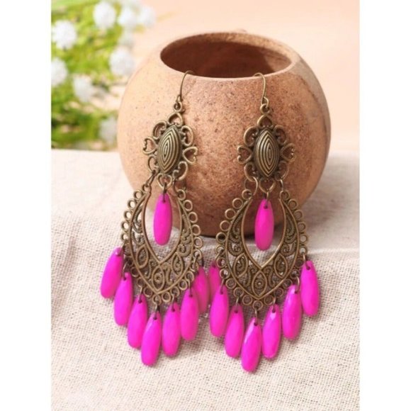 Pink Hollow Dangle Earrings - Picture 2 of 3